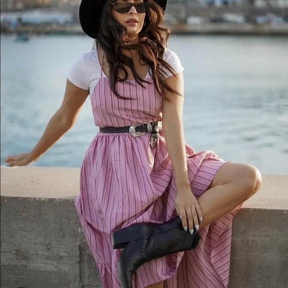 💗SALE💗 Zara Pink Striped Strappy Maxi Poplin Dress - Picture 4 of 17